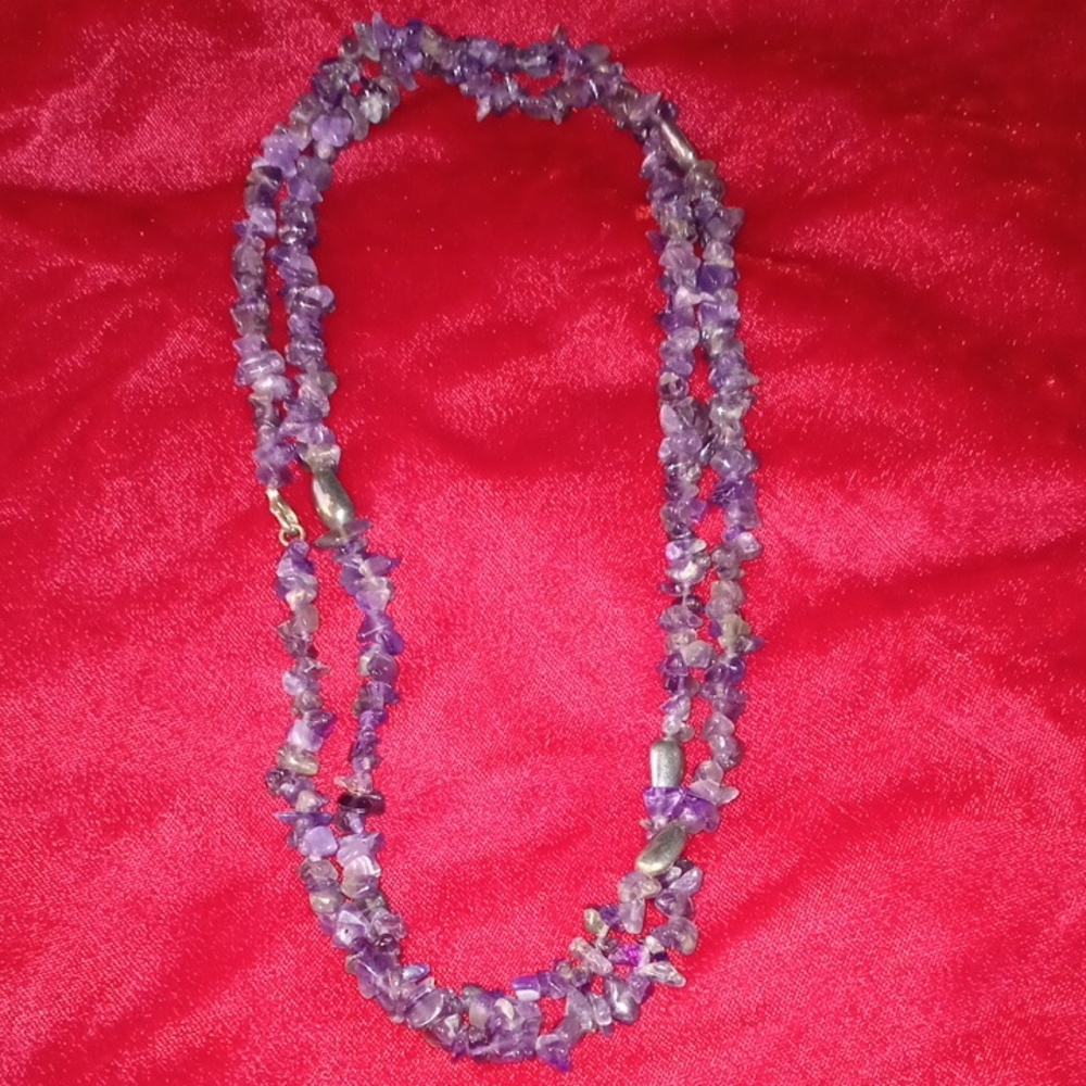 A Vintage Amethyst Long Necklace With .925 Sterling Clasps 42" SB.49